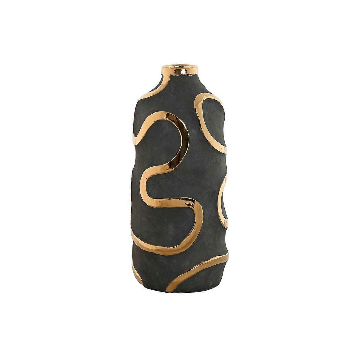 Vase Home ESPRIT Grey Golden Stoneware Abstract Modern 19 x 19 x 45 cm