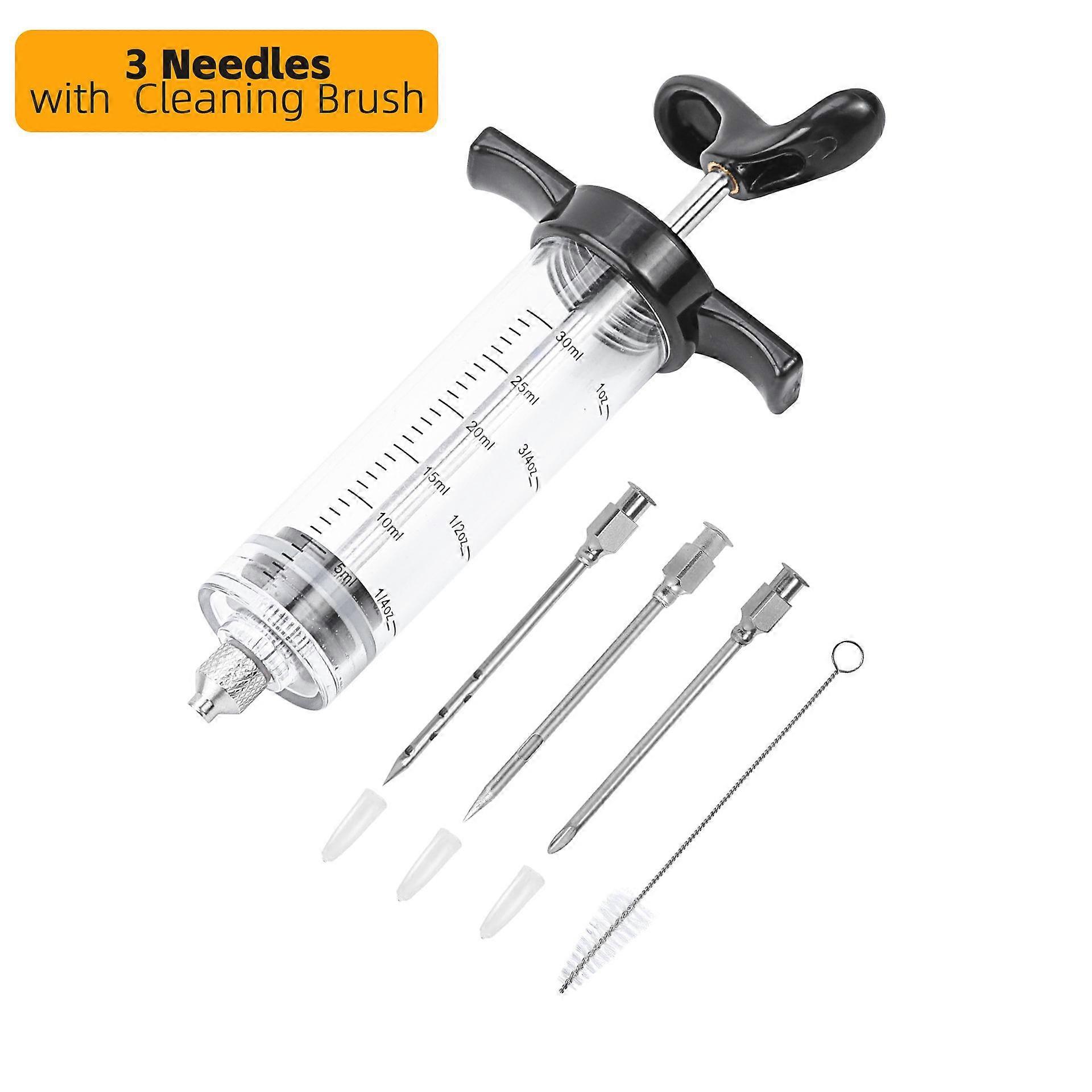 Meat Injector Syringe - 3 Marinade Injector Needles, 1oz Meat Injector Syringe with Cleaning Brush, Easy to Use & Clean
