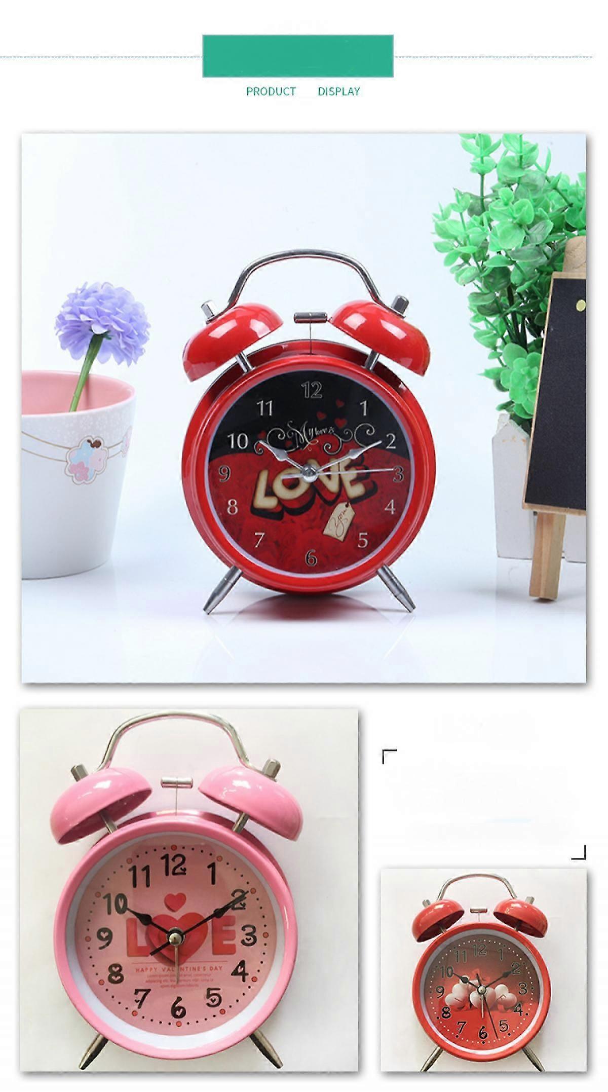 4 inch metal alarm clock red heart-shaped LOVE with luminous mute