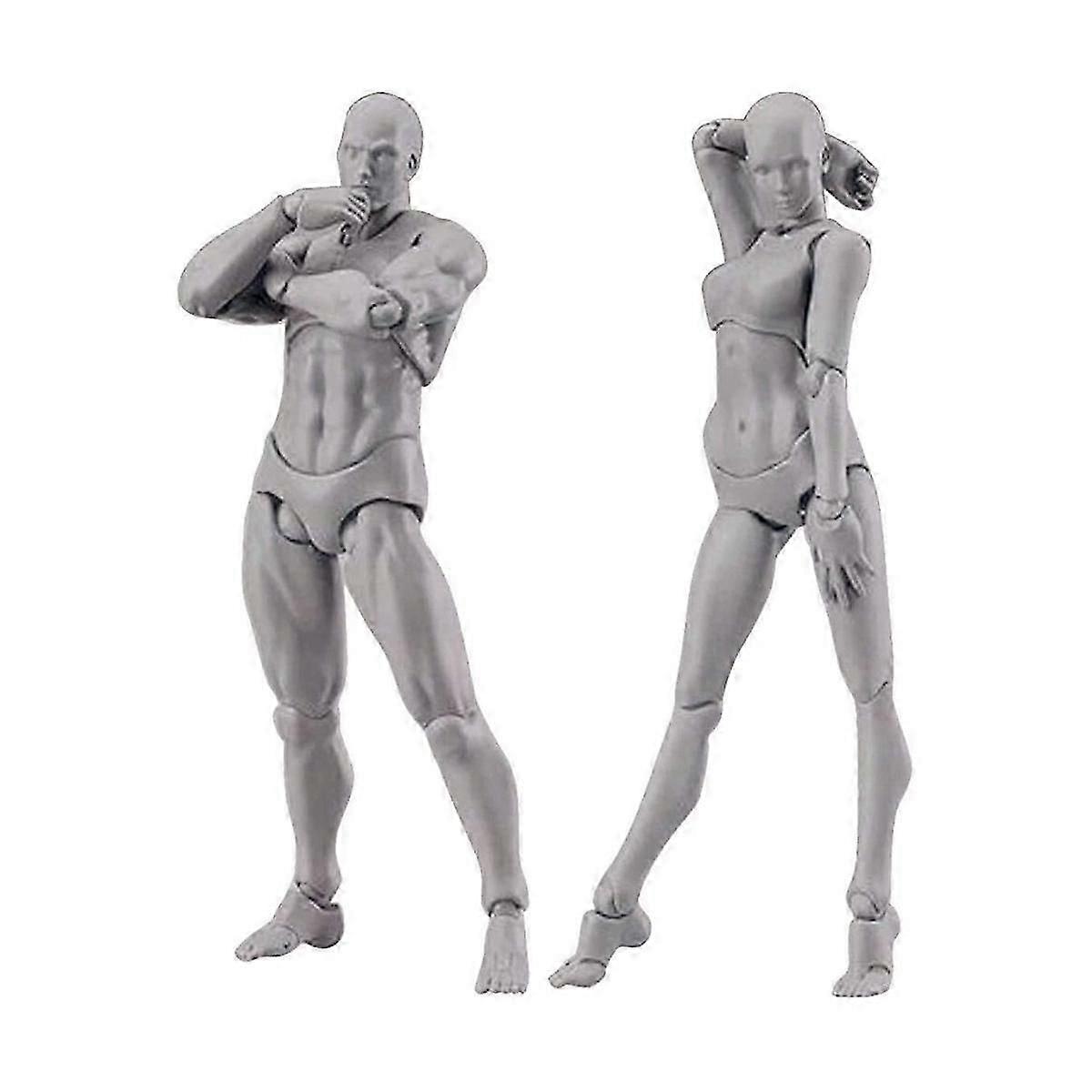 Körperpuppe, Künstlerpuppe Blockhead Gelenkpuppe Zeichenfiguren Männlich+Weiblich Set (Grau) NEU