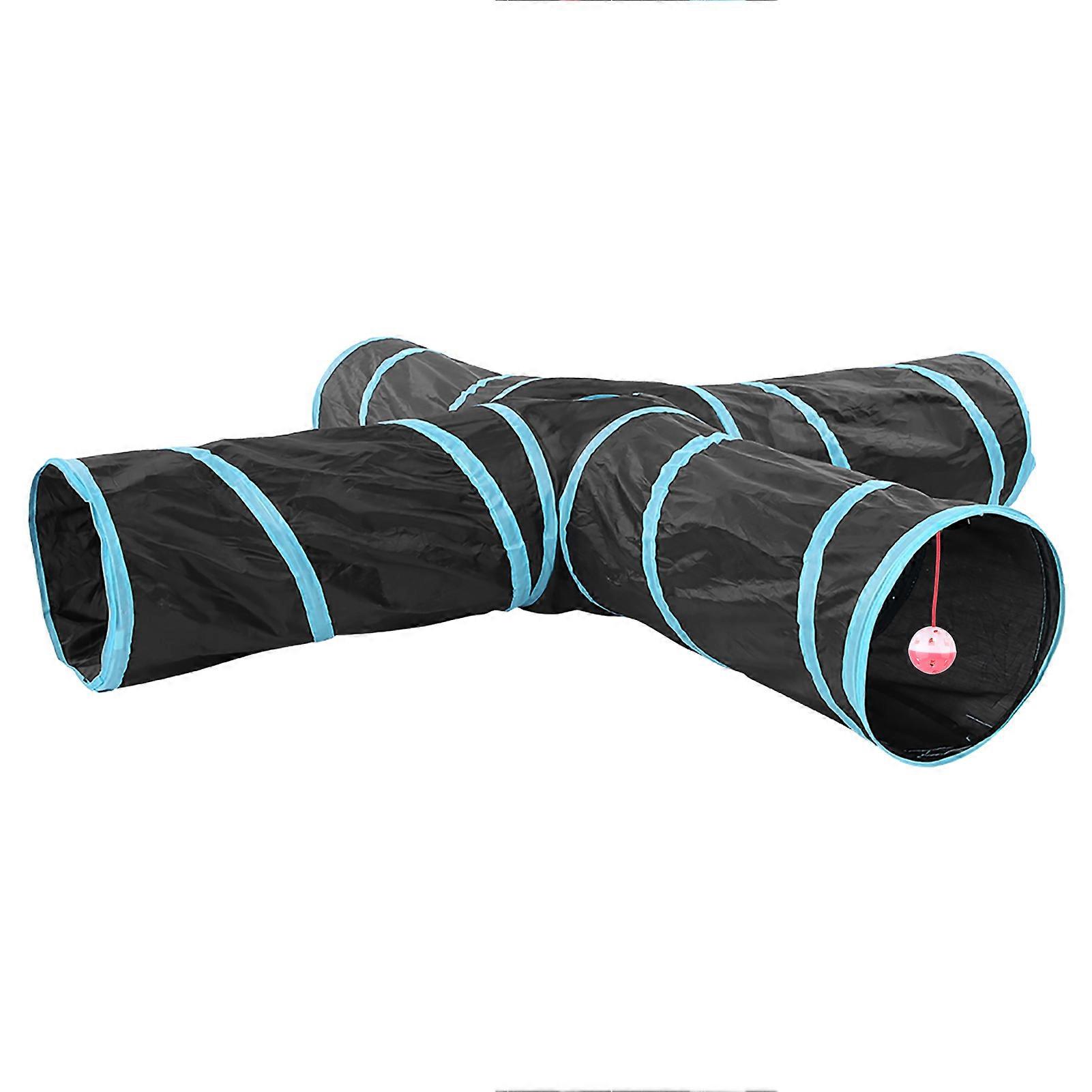 Foldable 4 Way Cat Play Tunnel Indoor Outdoor Pet Interactive Training Toy (Blue)