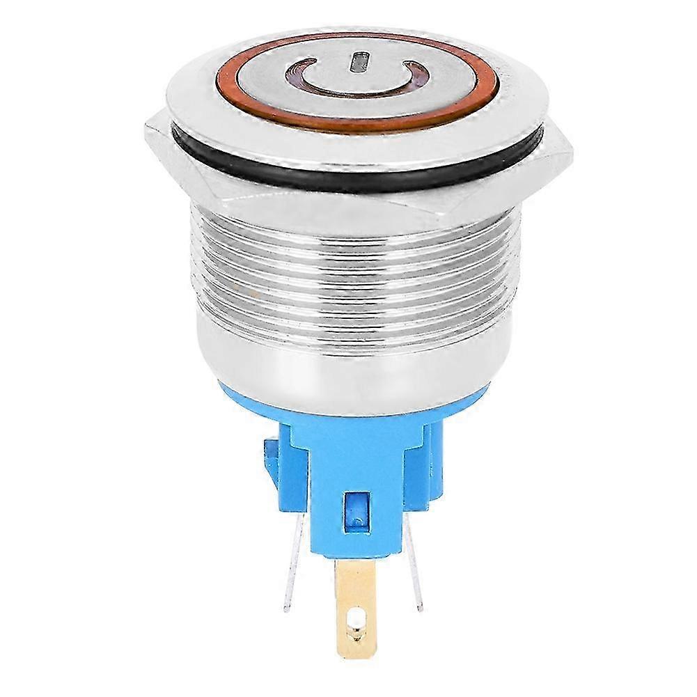 2Pcs DC12-24V 22mm 6 Pin Stainless Steel Self Locking Push Button Switch with Sign(Orange )