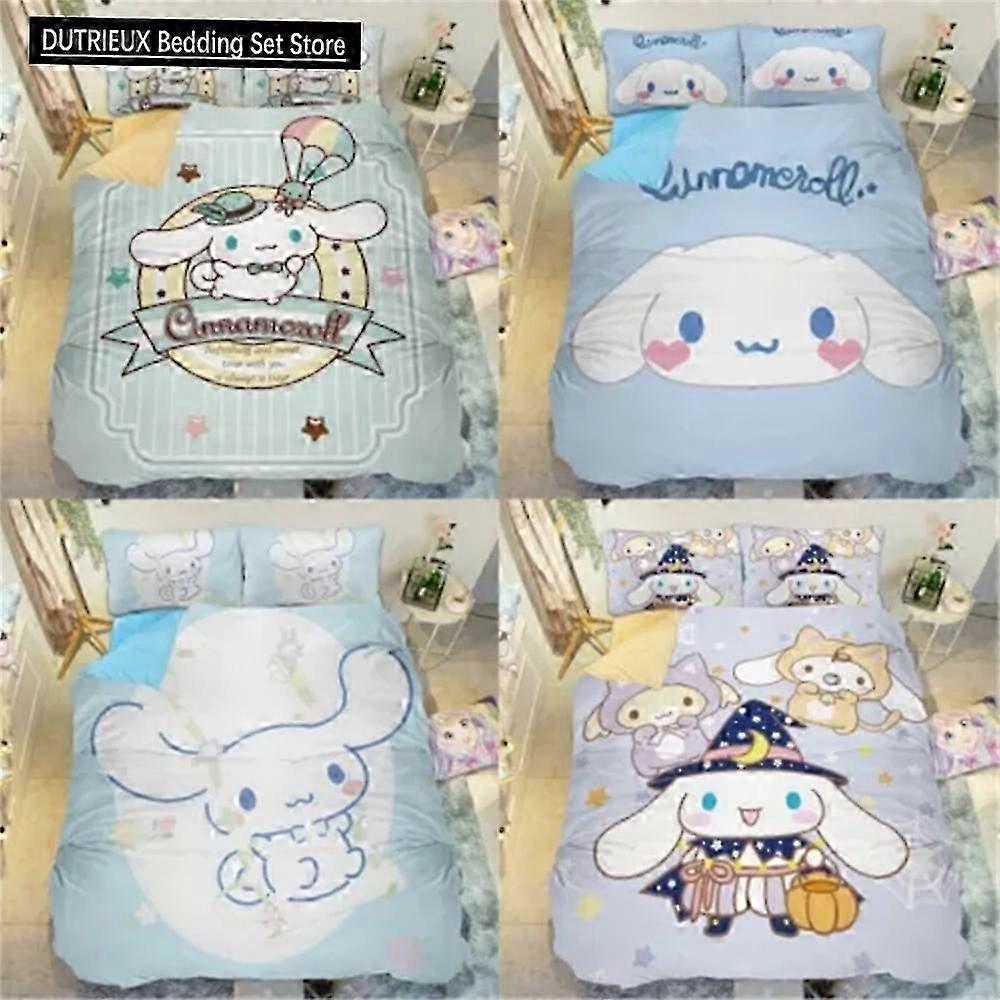 B509 Lakan Cinnamoroll tecknad påslakan Kawaii tonåringar barn sängkläder set söt täcke överdrag polyester twin queen king sovrum dekoration säng sh
