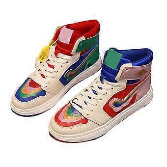 Zapatos casuales para mujer retro versátil de moda suela de goma parte superior de cuero PU zapatillas casuales coloridas de caña alta