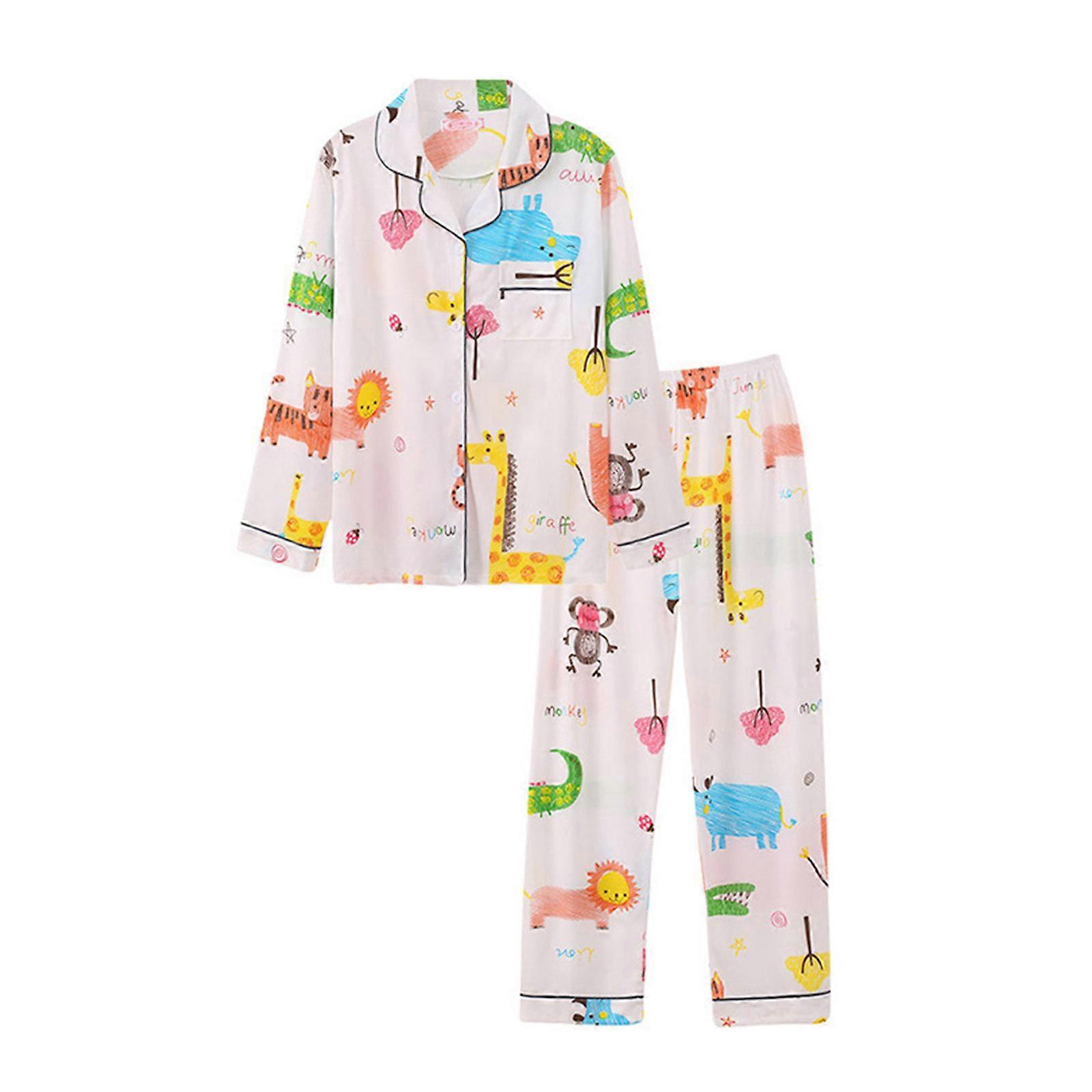Frauen Karierte Bedruckte Pyjamas Set Herbst 2 Stück Langarm Nachtwäsche Niedliches Muster Reverskragen Button Down Hemd und Hose Neu Zoo XL
