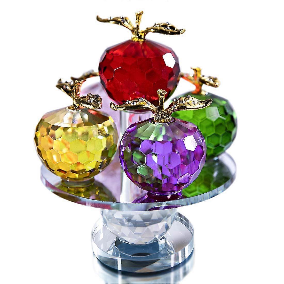 5.1 Inches Crystal Faceted Apple Ornament, Glass Apple Figurine with Rotatable Base in 5 Colors for Home Table Decor