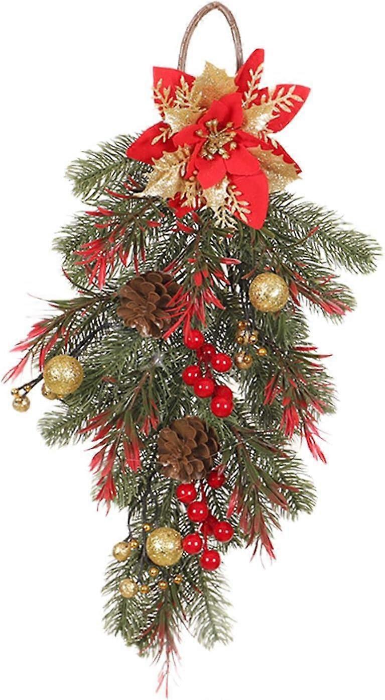 Artificial Teardrop Swag Wreath for Christmas Party Holiday Decor - 24 Inch, Green, Durable PVC, Indoor/Outdoor Use