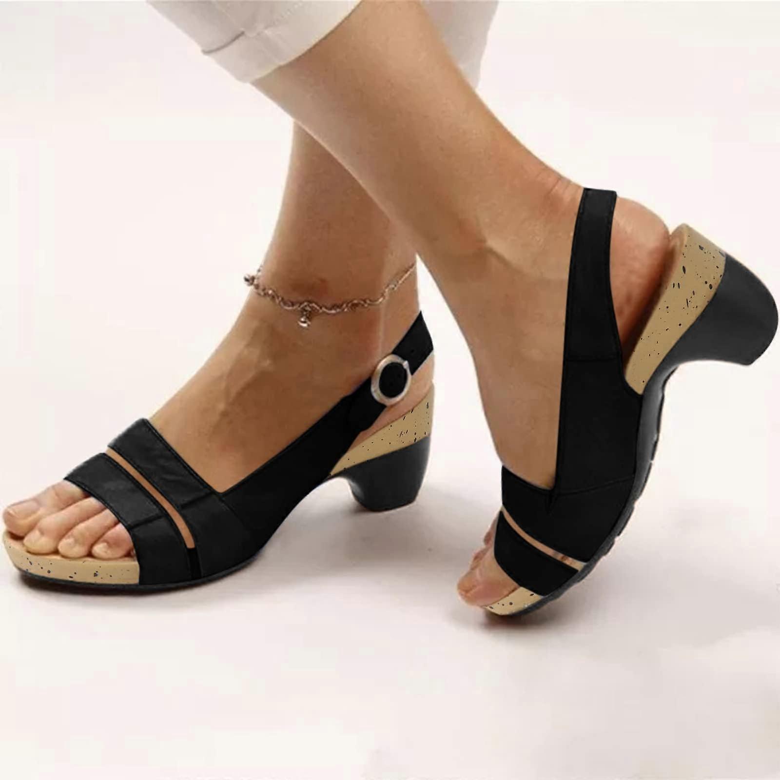 Women's Comfy Orthotic Sandals Comfy Orthopedic Chunky Low Block Heels Sandals with Ankle Strap Dressy Summer Open Toe Elegant Shoes