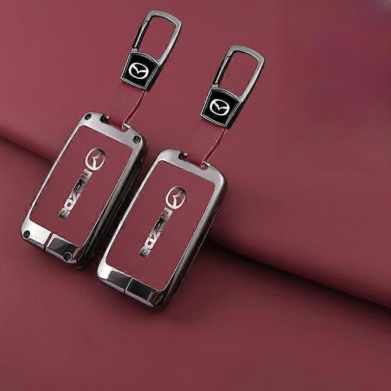 Car Key Fob Cover for Mazda MX 5 III 2008 2015,Metal Protector with Keychain,B Red