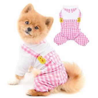 Outfits for Small Dogs, Summer Shirts with Plaid Pants, Cats Clothes Adorable Overalls for Pets 4 Legs(pink)