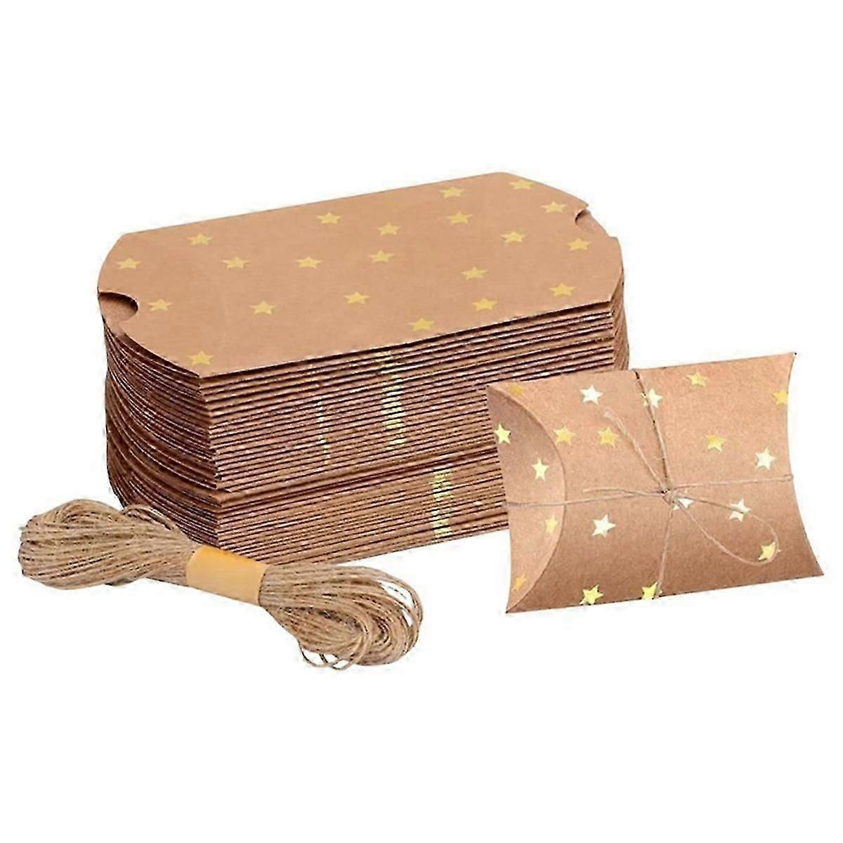 Paper Chocolate Boxes Empty Pillow Shape Paper Candy Packaging Box Gold Stars Pattern Small Handmad