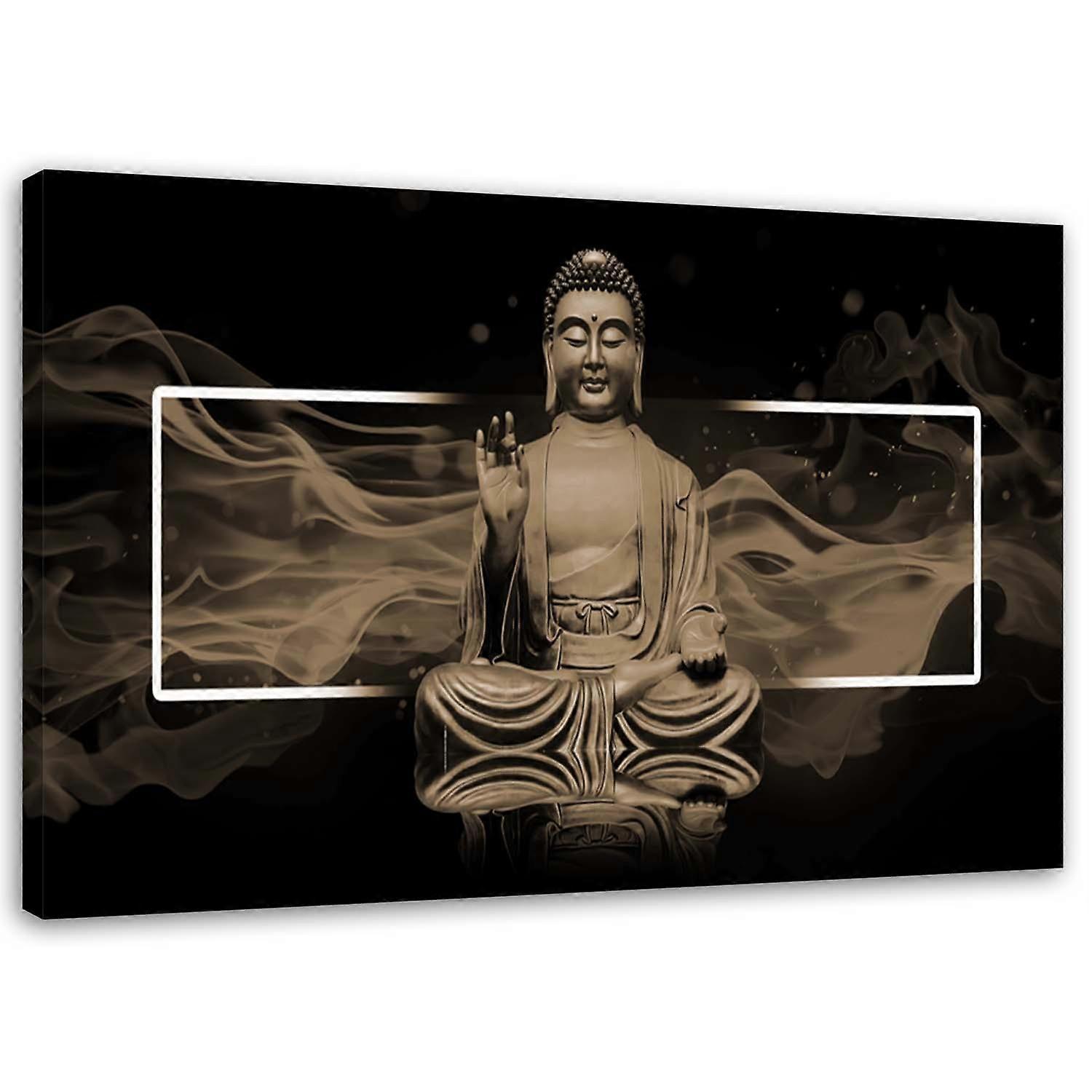 Lienzo, Figura de Buda meditando - beige - 60x40