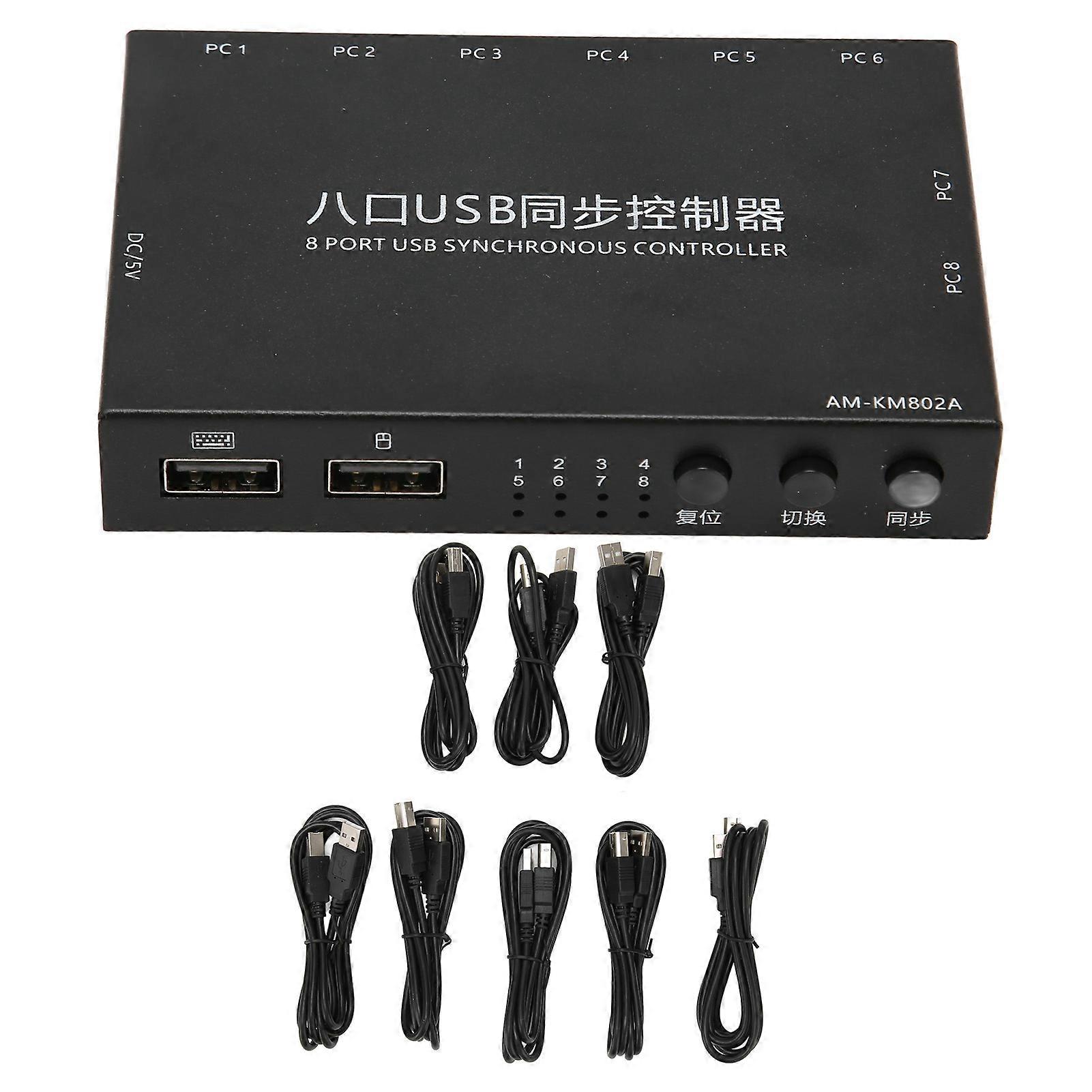 KVM Switch 8 Ports USB2.0 Full Speed Plug and Play Metal Case USB Synchronizer for Keyboard Mouse Computer