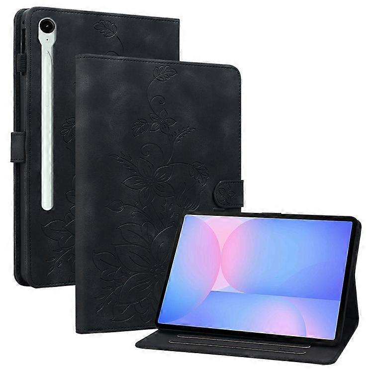 Compatible For Samsung Galaxy Tab S10 FE+ Case Lily Flower Imprint Card Slots Leather Tablet Cover