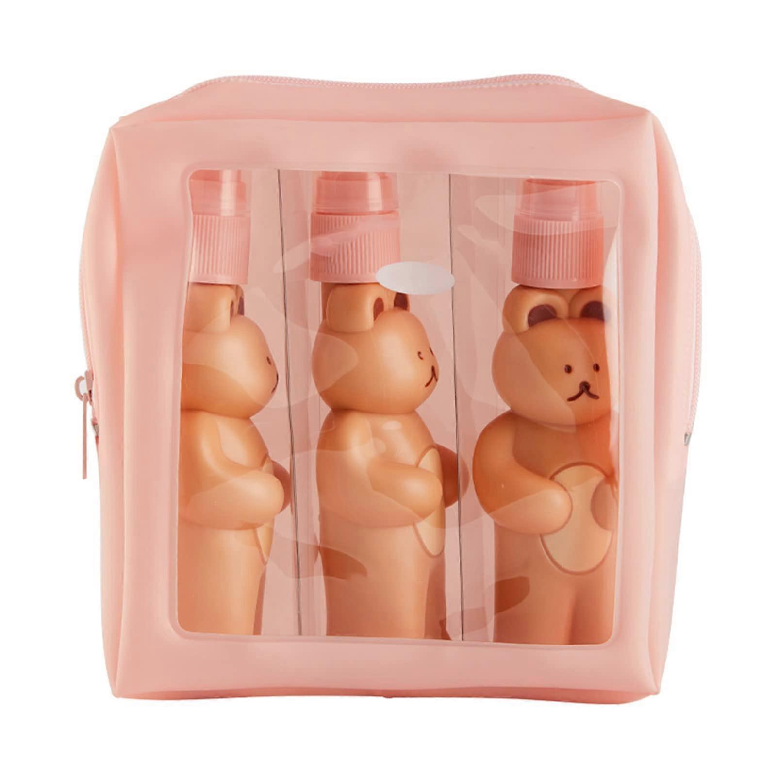 Small Travel Containers Bear Look Mini Shampoo Dispenser 3-Piece Refillable Bottles With Waterproof Storage Bag