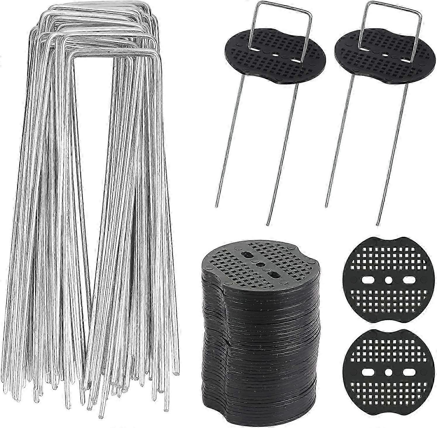 40 Pieces of U-Shaped Garden Stakes with 40 Sardine Washers for Securing Webbing and Mulching, Metal Stakes Ideal for Gardening, Fastening T