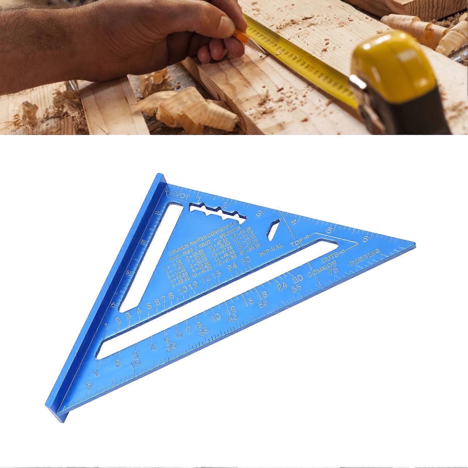 Carpentry Triangle Ruler Aluminum Alloy with Imperial and Metric Scales Triangle Ruler Protractor for Engineer Carpenter Blue 