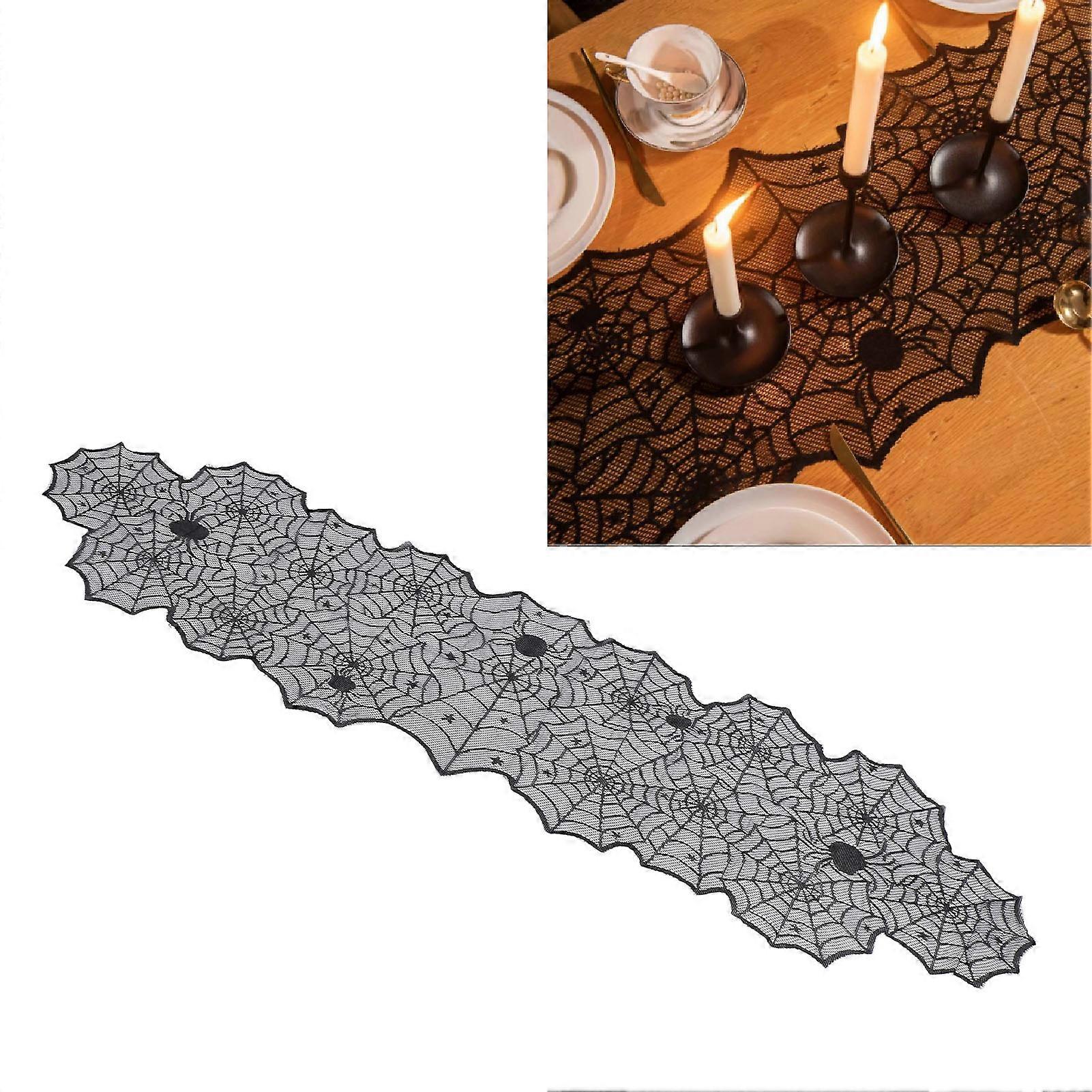 Black Lace Spider Web Table Runner Dinner Table Decoration Spooky Party Decor Spiderweb Table Cloth 