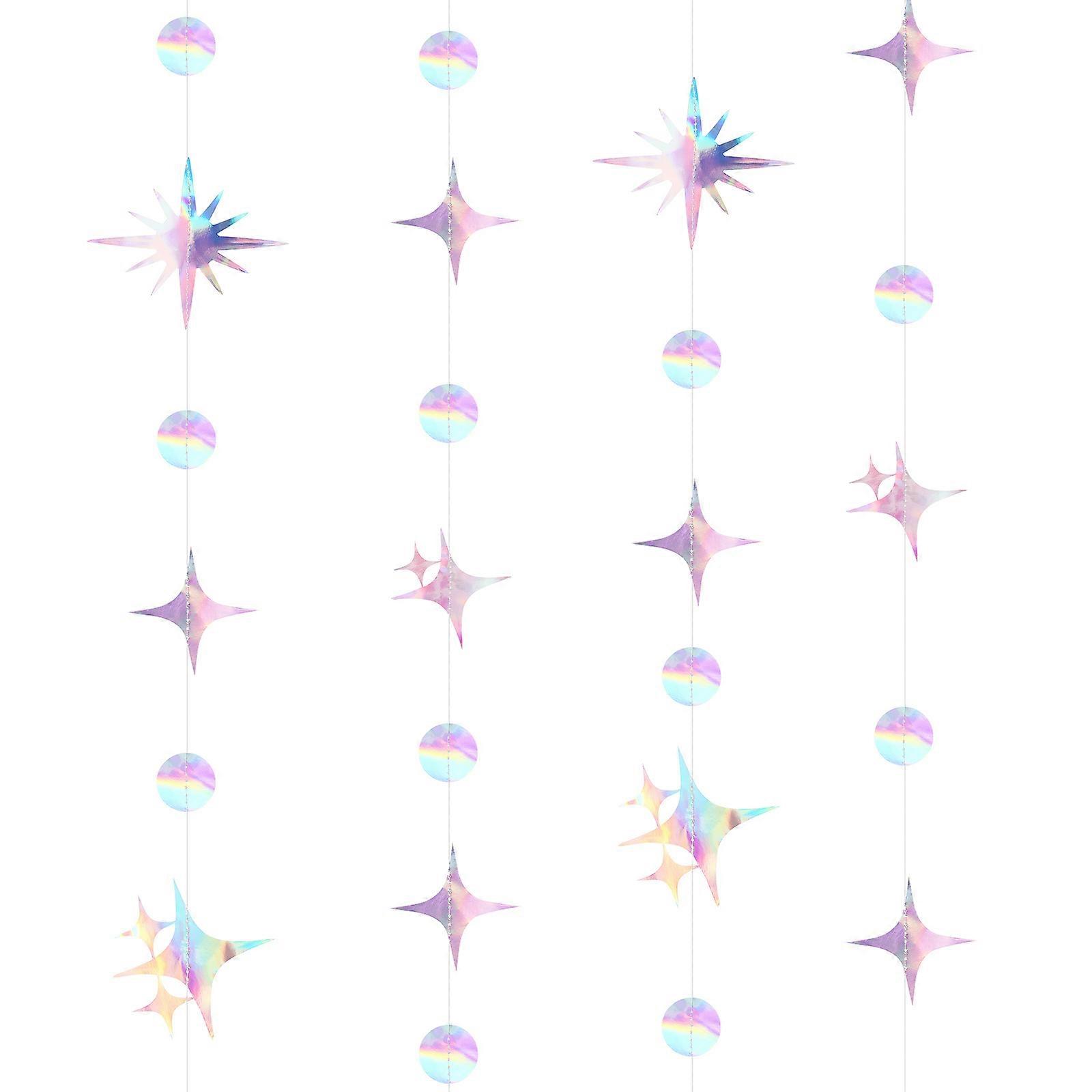 Iridescent Garland Set Star & Circle Hanging Decorations for Birthdays, Weddings & Yearly Parties Easy to Hang, Sturdy & Versatile Design