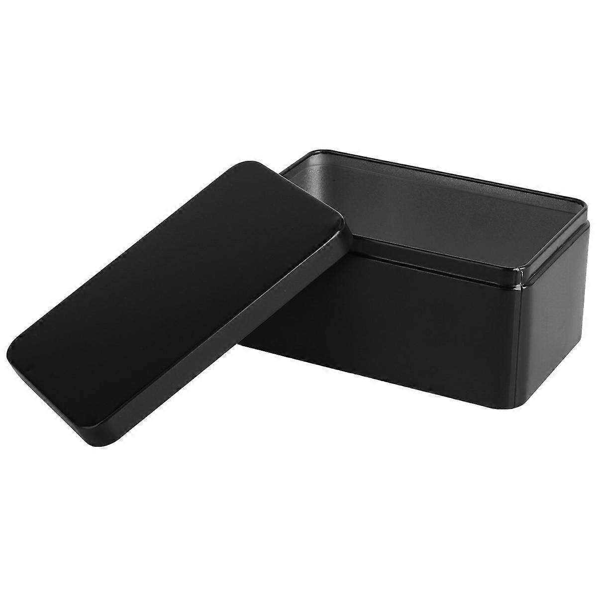 Rectangular Tinplate Box Black Portable Mini Storage Container for Tea Leaves Candies Organizer Home Storage Smooth Edges Design