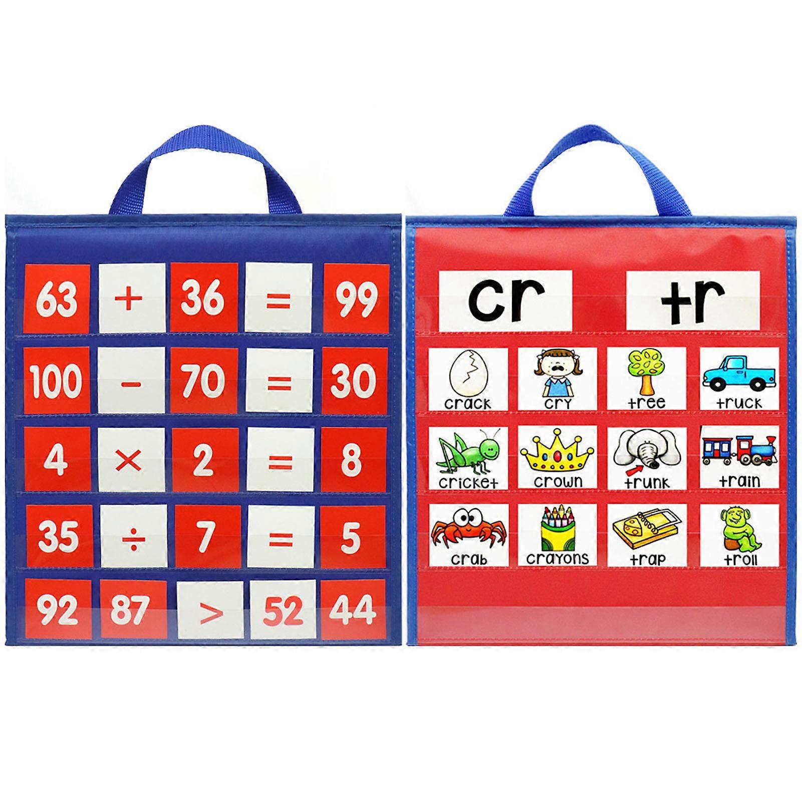 Transparent Tabletop Teaching Pocket Chart Foldable Double Side Self Standing Math Pocket Chart 