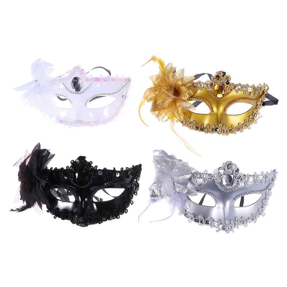 Masquerade Mask Easy To Wear Gold Half Face Coverage 4Set