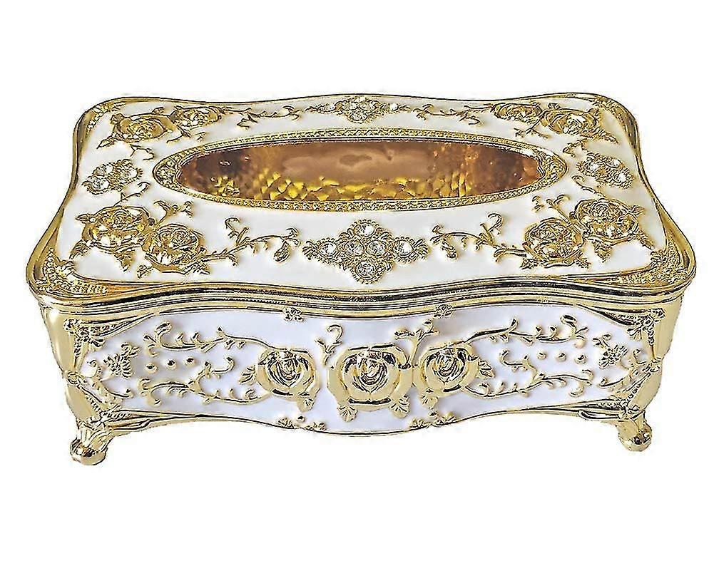 Rhinestone Tissue Box Holder,Luxurious European Style Rose Tissue Box Cover for Home(Gold&White)