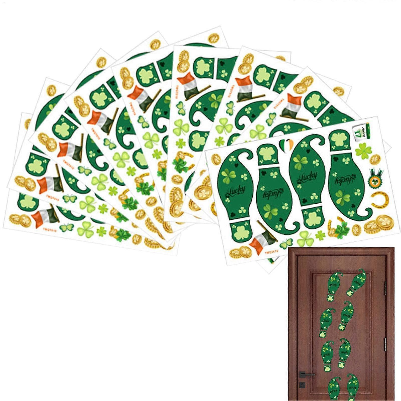 St. Patrick's floor stickers, Removable green clover footprint stickers