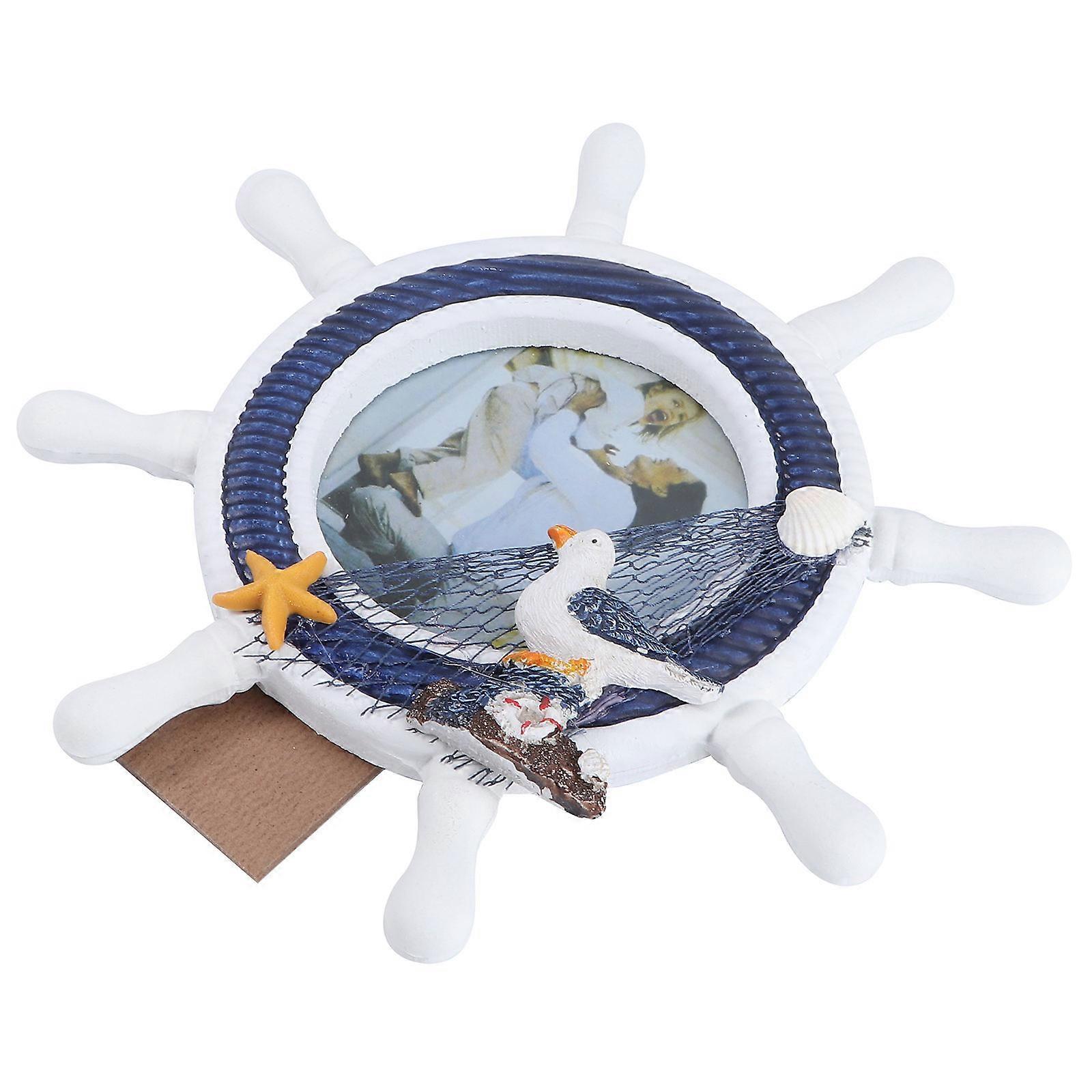 Photo Frame Creative Placement Blue Round Mediterranean Style Office Decor 1Pc