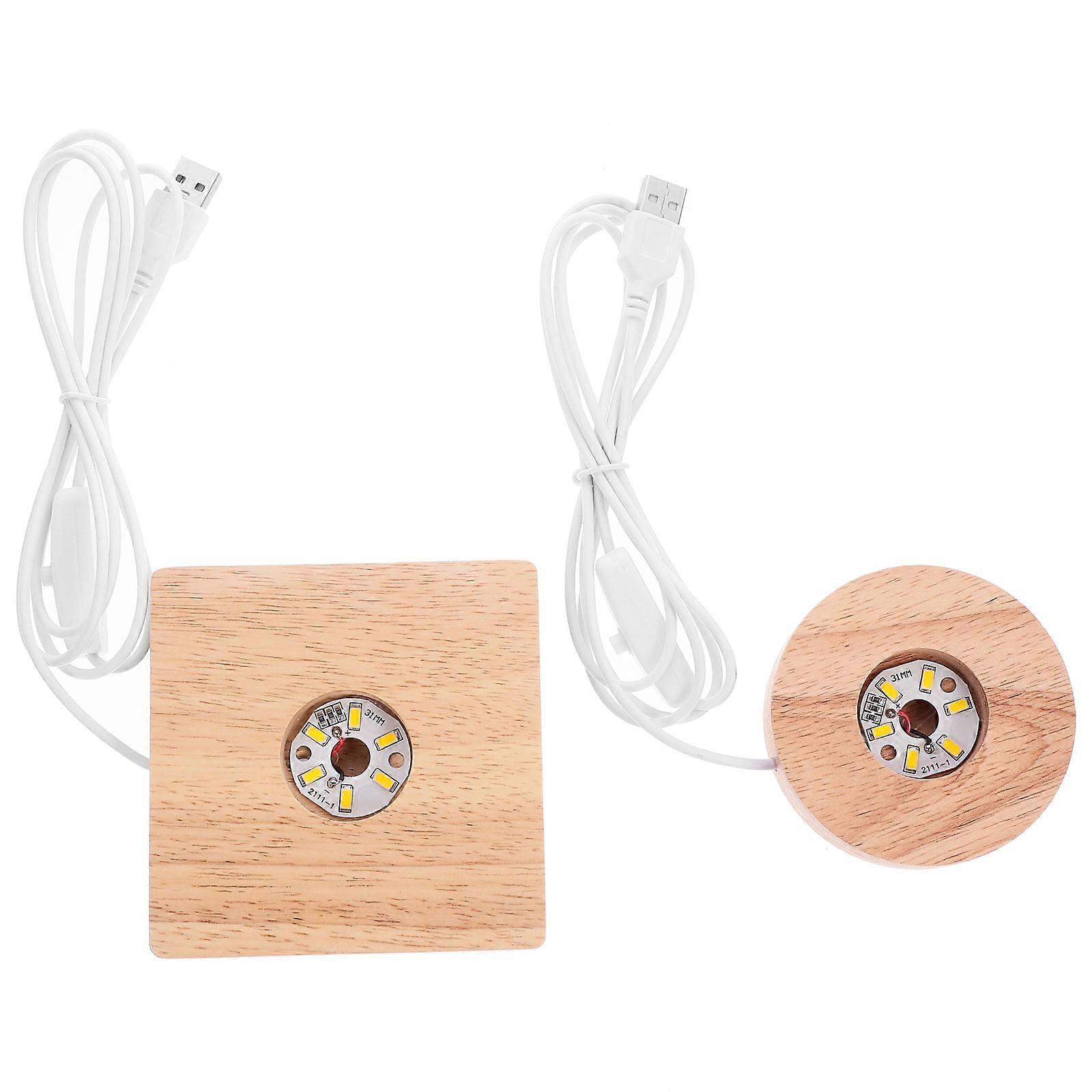 Light Display Base Crystal Ball Wooden Holder Usb Lamp Decorative 2Pcs