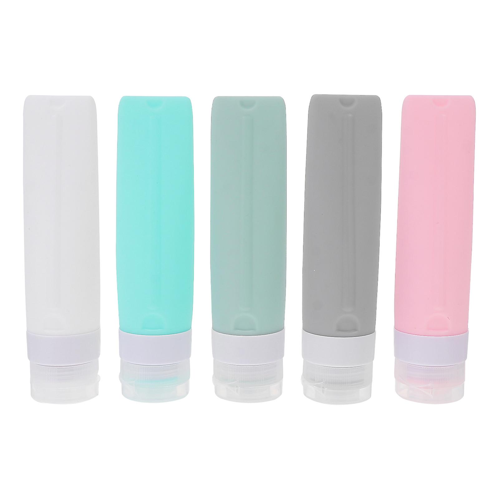 Assorted Color Portable Travel Bottle Set of 5 Silicone and Plastic Refillable Containers 80ml for Storage