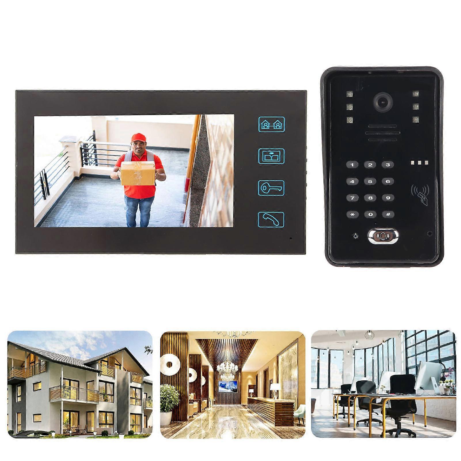 Video Door Bell 7in TFT Screen RFID Password IR CUT 1000TV Line Wired Intercom System