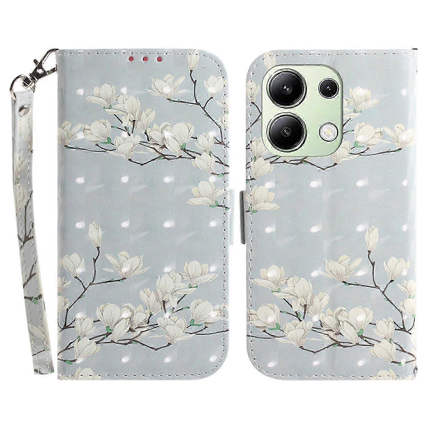 Case for a Certain Brand Phone with Hand Strap and Pattern Printing Leather Cover
