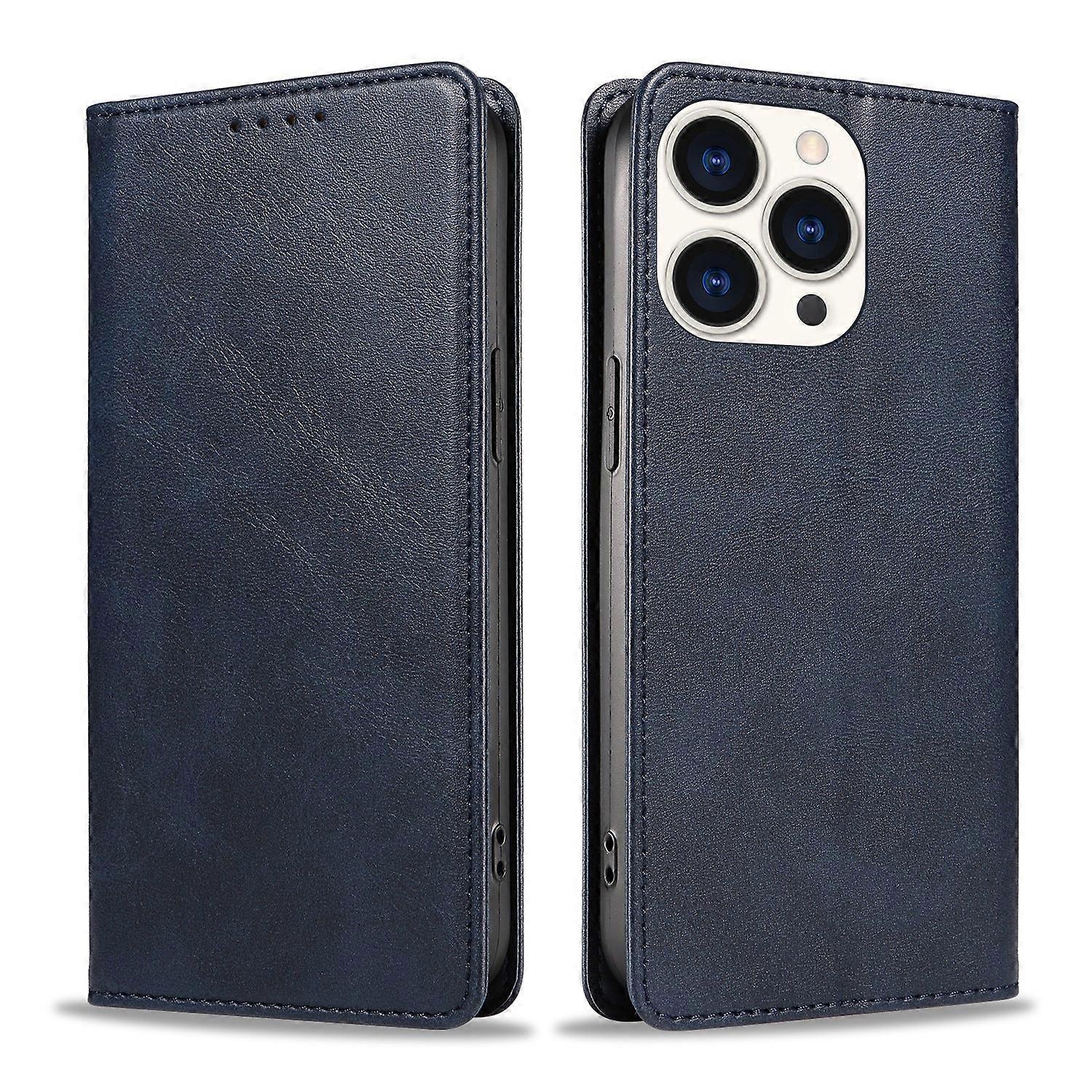 Case For Iphone 13 Blue Magnetic Leather Calf Pattern Flipno4070