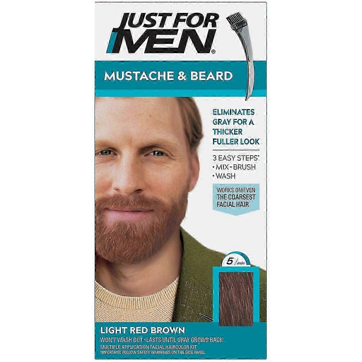 Just For Men Mustache & Beard Colour in Light Red Brown - Includes Brush for Easy Use