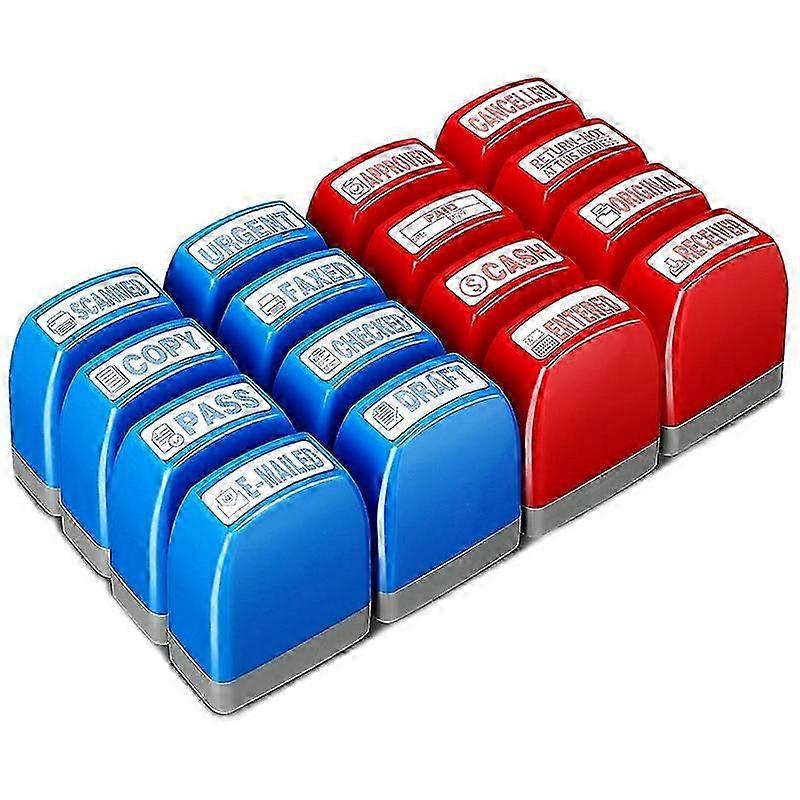 Office Stamp Set of 16 - Self-Inking Rubber Stamps with Essential Messages for Document Management