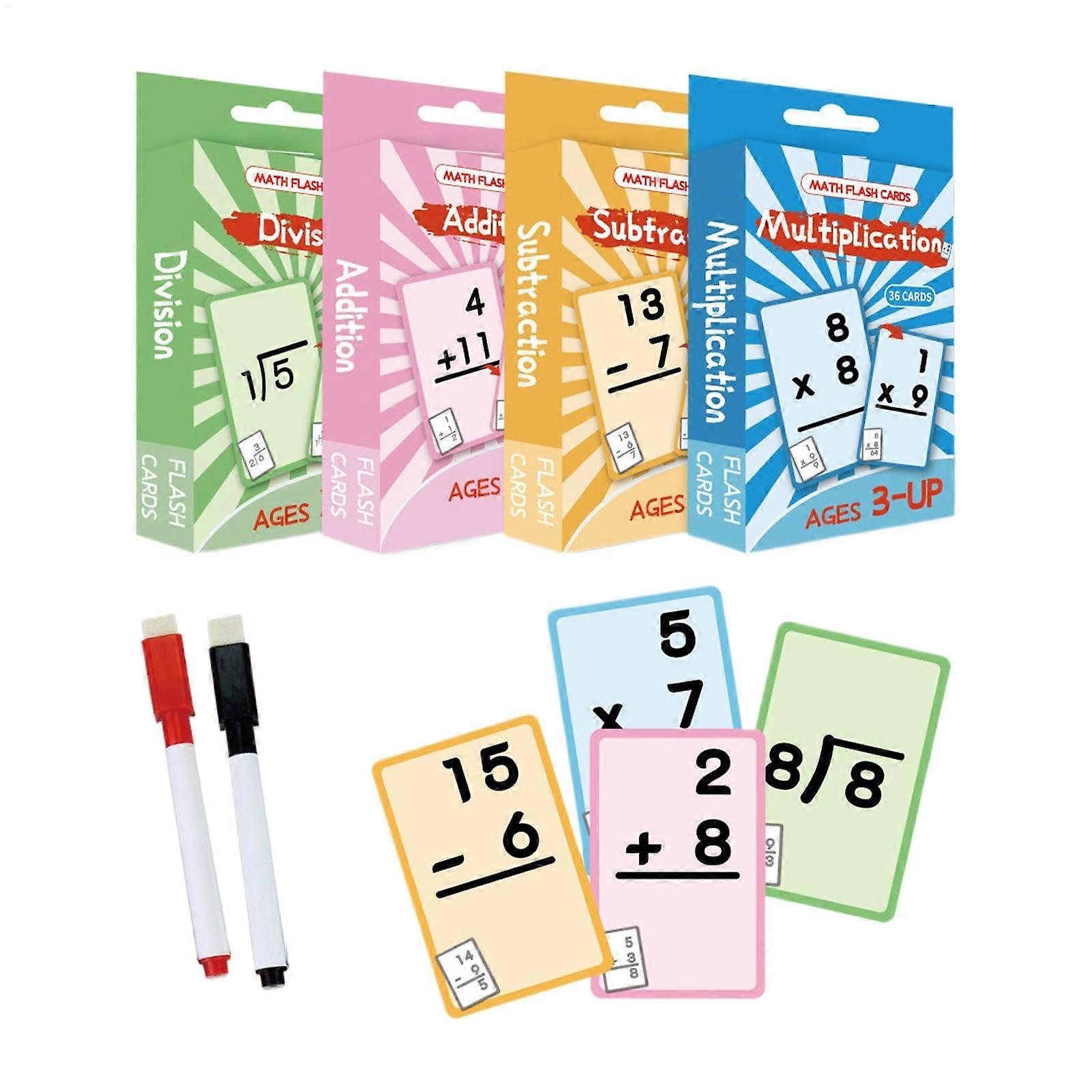 Math Flash Cards Addition, Subtraction, Dry Erase Multiplication Division Kids 6