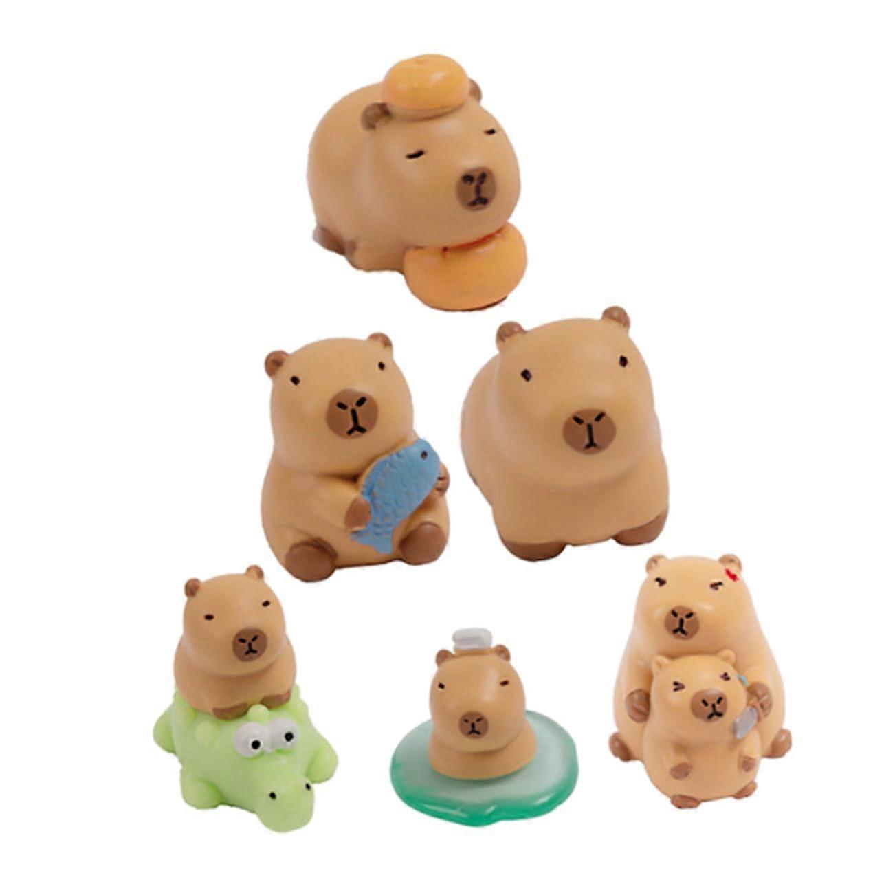 Capybara Sculpture Set of 6, Realistic Compact Garden Figurines for Home Decoration and Party Supplies, Space-Saving Design