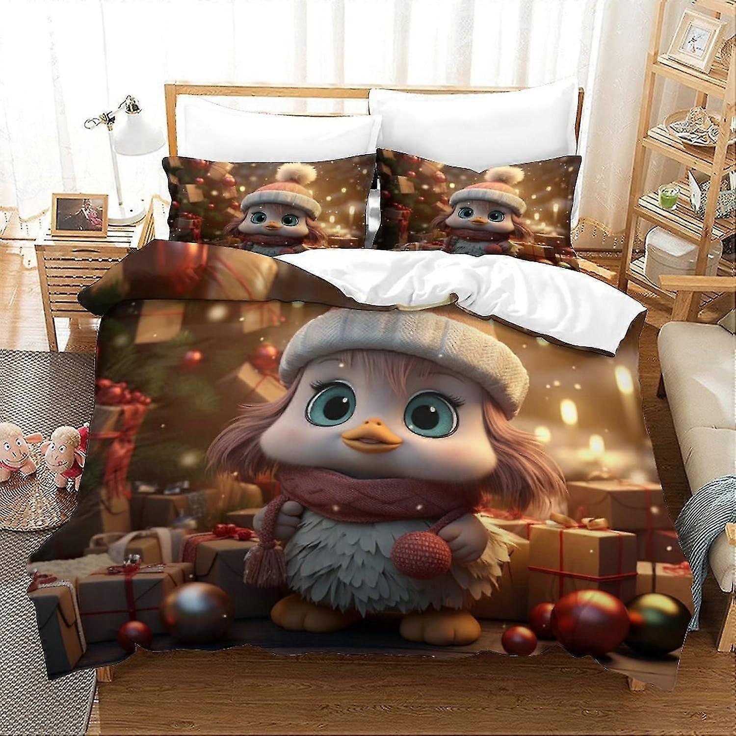 3D Printing Duvet Cover Set, Christmas Bedding Set with 2 Pillowcases, Hidden Zip, Suitable for Teens and Adults