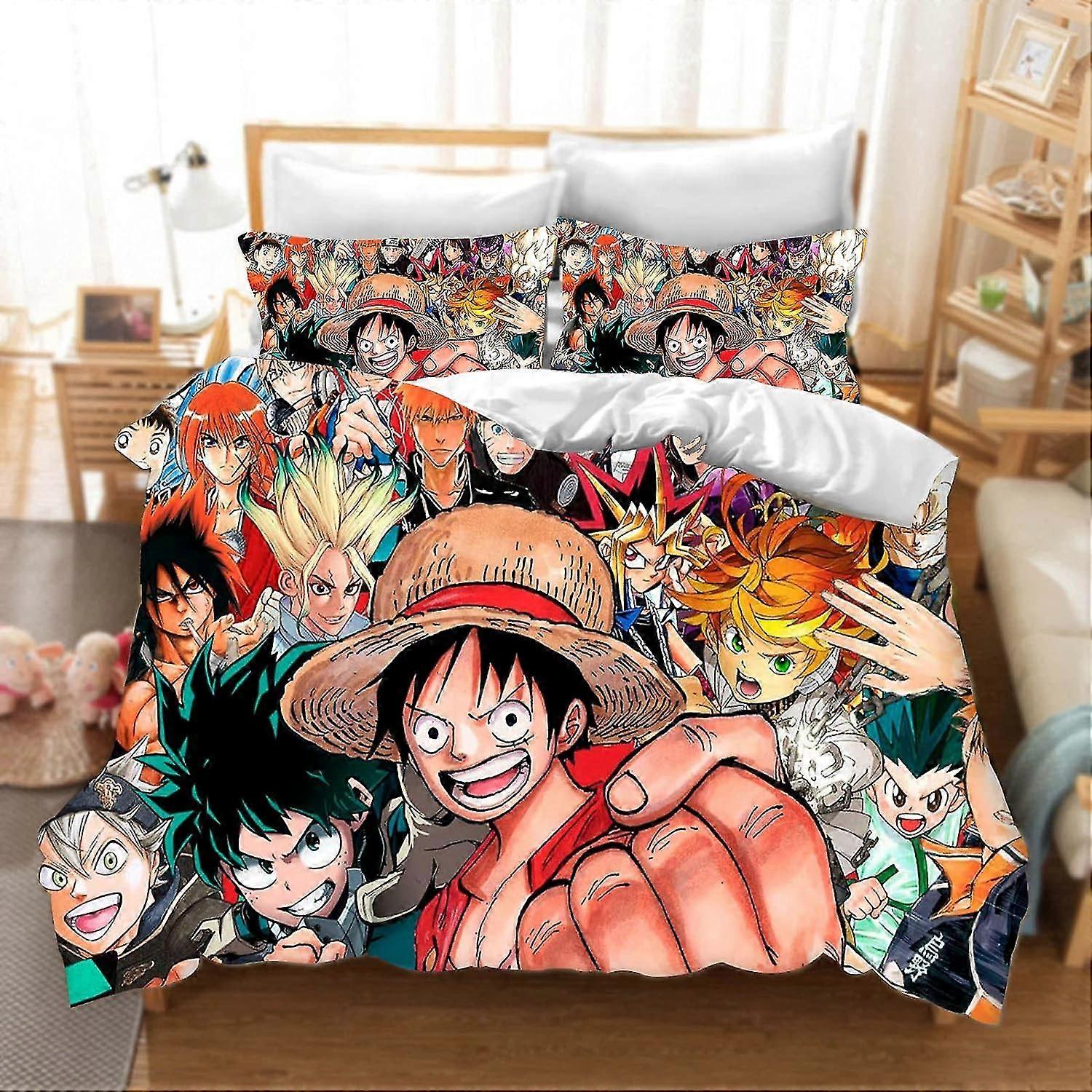 Jednoczęściowy zestaw pościeli anime, poszewka na kołdrę Luffy, druk 3D, poszewka na kołdrę ze 100% mikrofibry z poszewkami na poduszki dla dzieci
