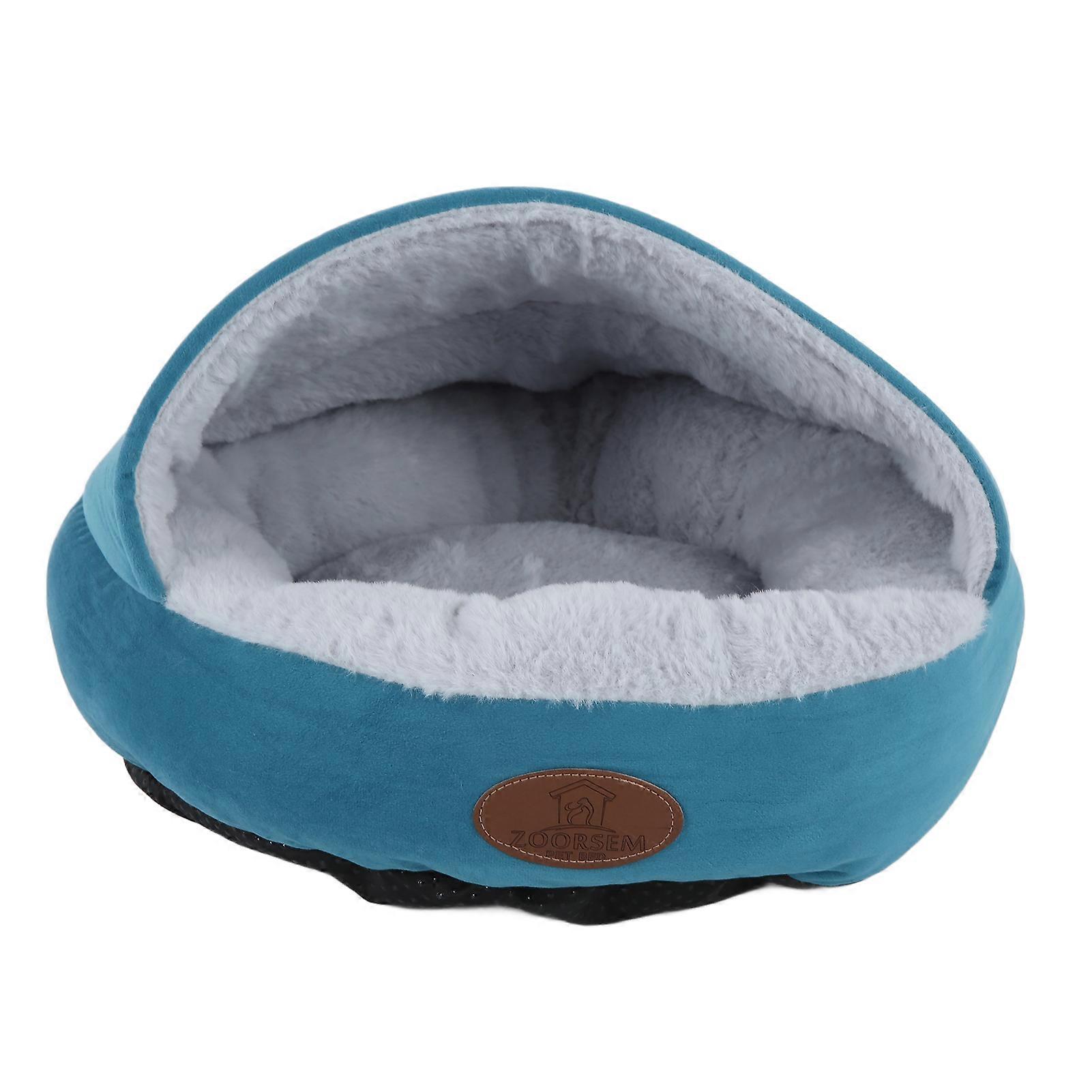 Shell Shape Pet Nest Comfortable Plush Small Dogs Winter Warmth Semi Enclosed Pet Cat BedBlue Hard Top