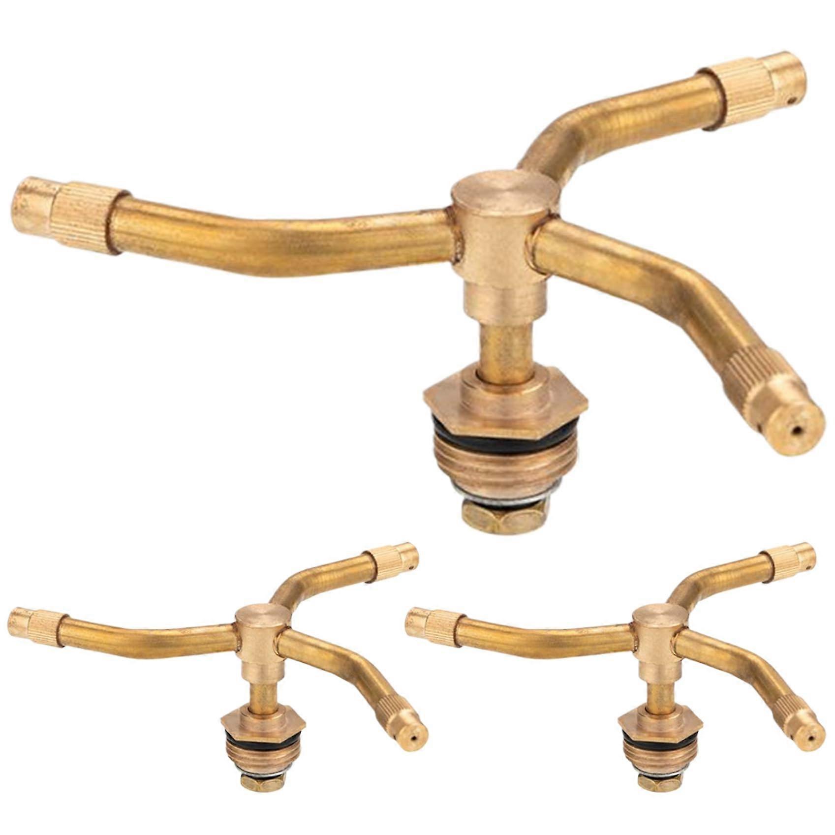 3pcs 3Arm Automatic Rotary Sprinkler, Brass Sprinkler Head, 360° Rotating Garden Irrigation System, Robust Water Nozzles for Hose and Lawn Watering