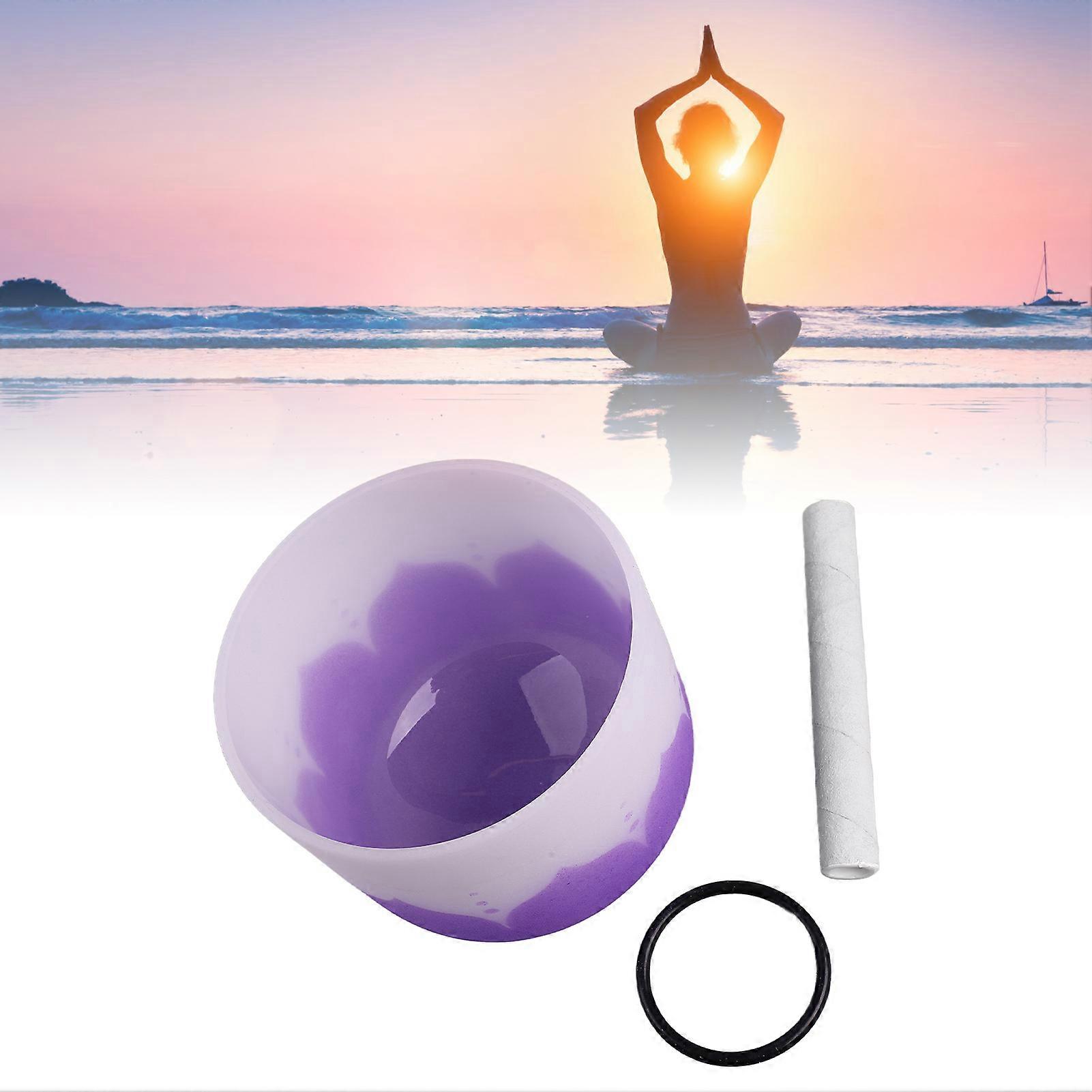 Crystal Singing Bowl Color Flower Pattern Matte Quartz Singing Bowl for Sound Healing Meditation Purple B Note 