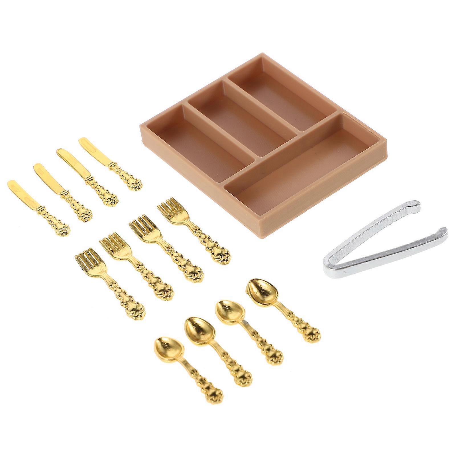 مصغرة دمية أثاث أداة تعليمية مصغرة شوك وملاعق لدمية المطبخ الديكور 1 مجموعة