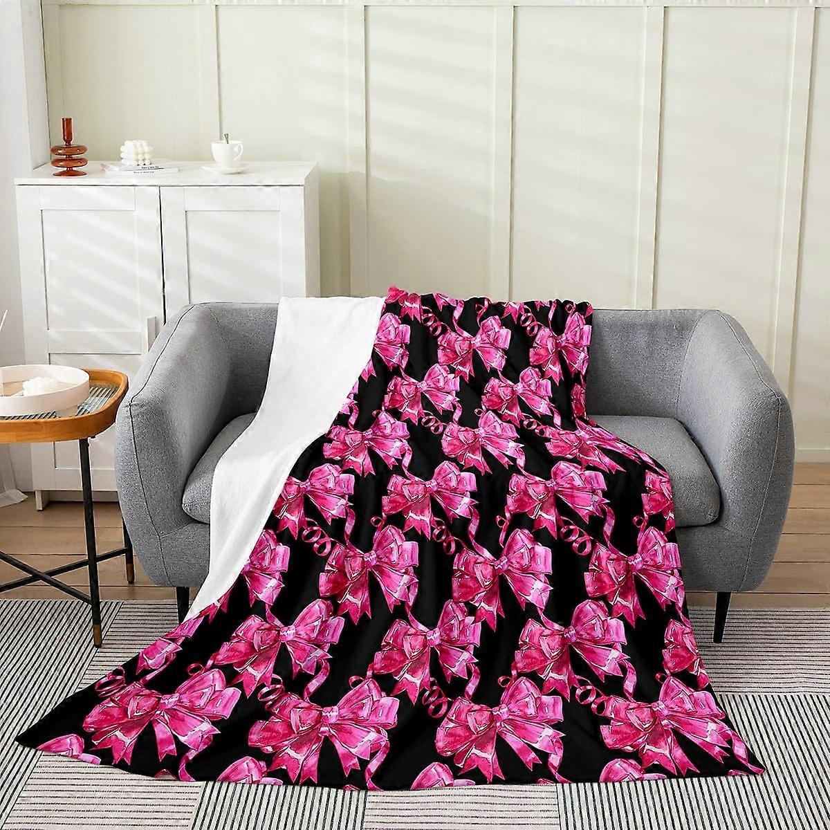 Bow Plush Throw Blanket 50x60 for Girls and Boys, Cute Kawaii Flannel Fleece Bed Blanket for Teens, Soft Bow Design
