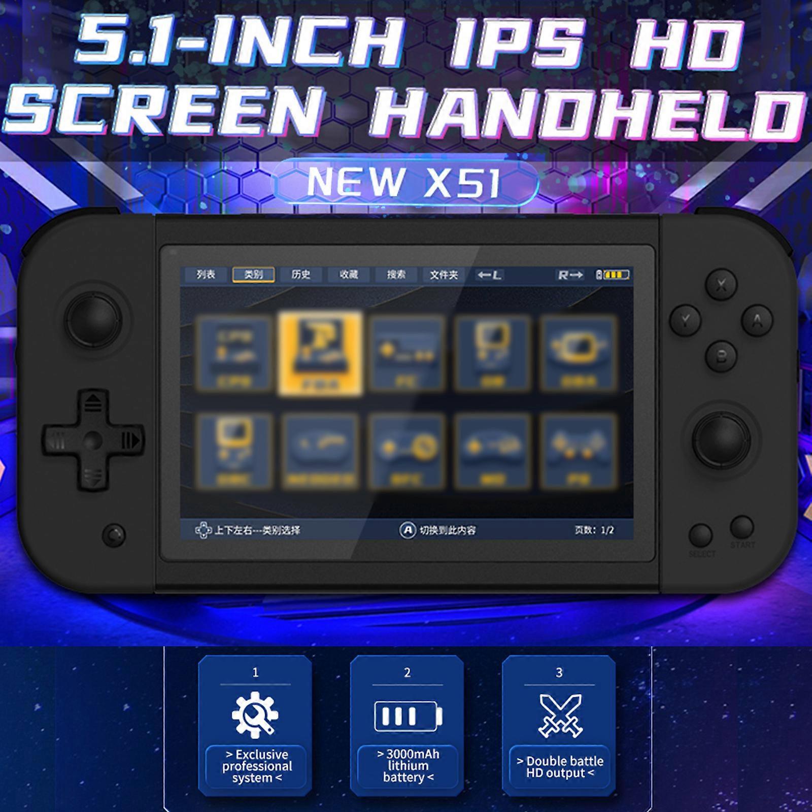 PowKiddy X51 Handheld Console: 5" IPS HD, Dual Gamepad, 3000mAh Battery, TV Output, Expandable Storage
