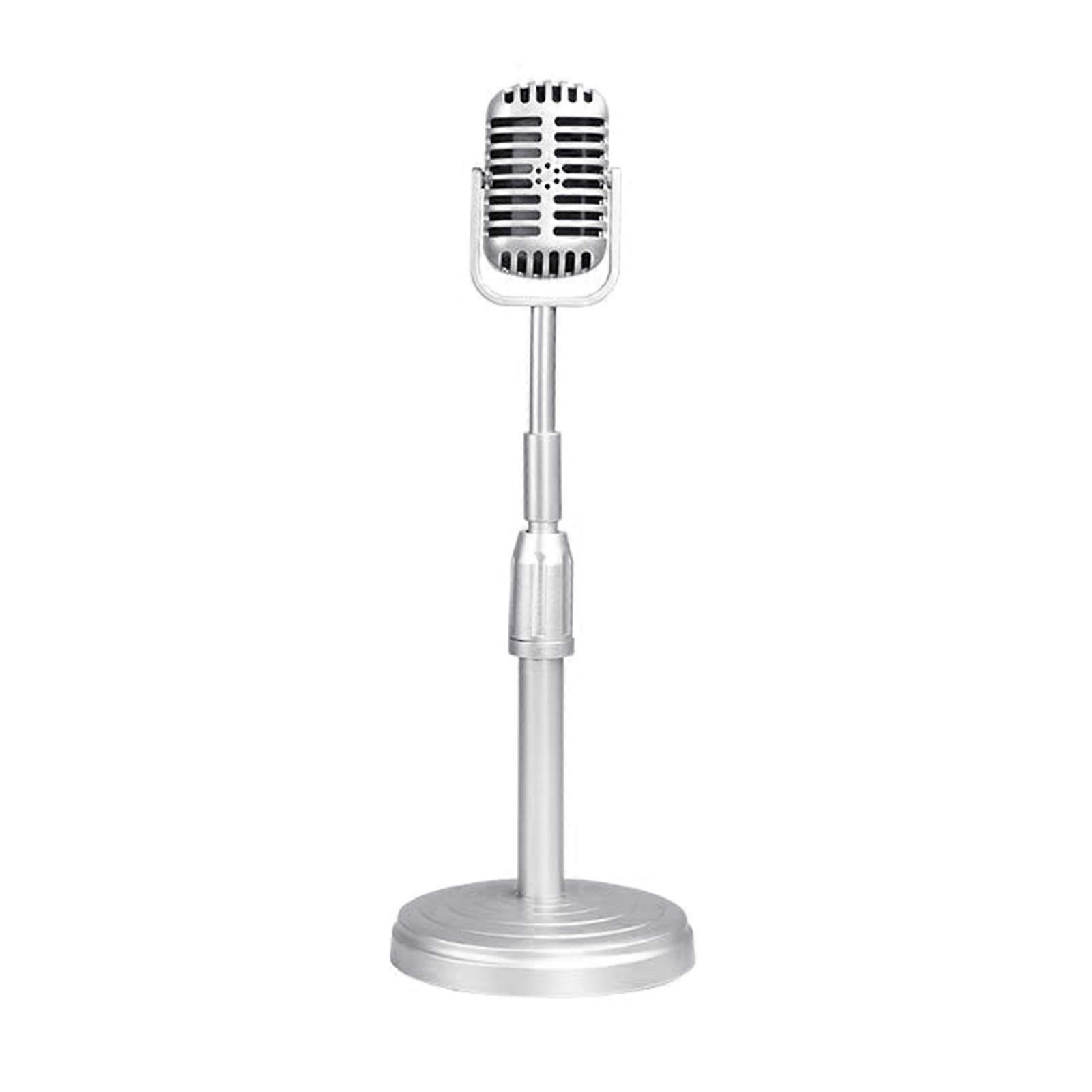 Retro Microphone Model Adjustable Height Faux Old Fashioned Mic Props for Creative Photography Enthusiasts and Studios  Silver