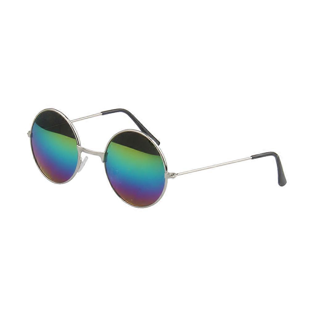 Sunglasses with Color Film Prince Mirror Round Frame Silver Metal and PC for Wearing 1 Pair