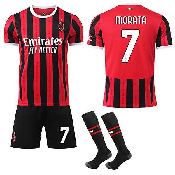 2024-2025 AC Milan home παιδική/ενήλικη φανέλα ποδοσφαίρου με κάλτσες, #7 Morata, μέγεθος S