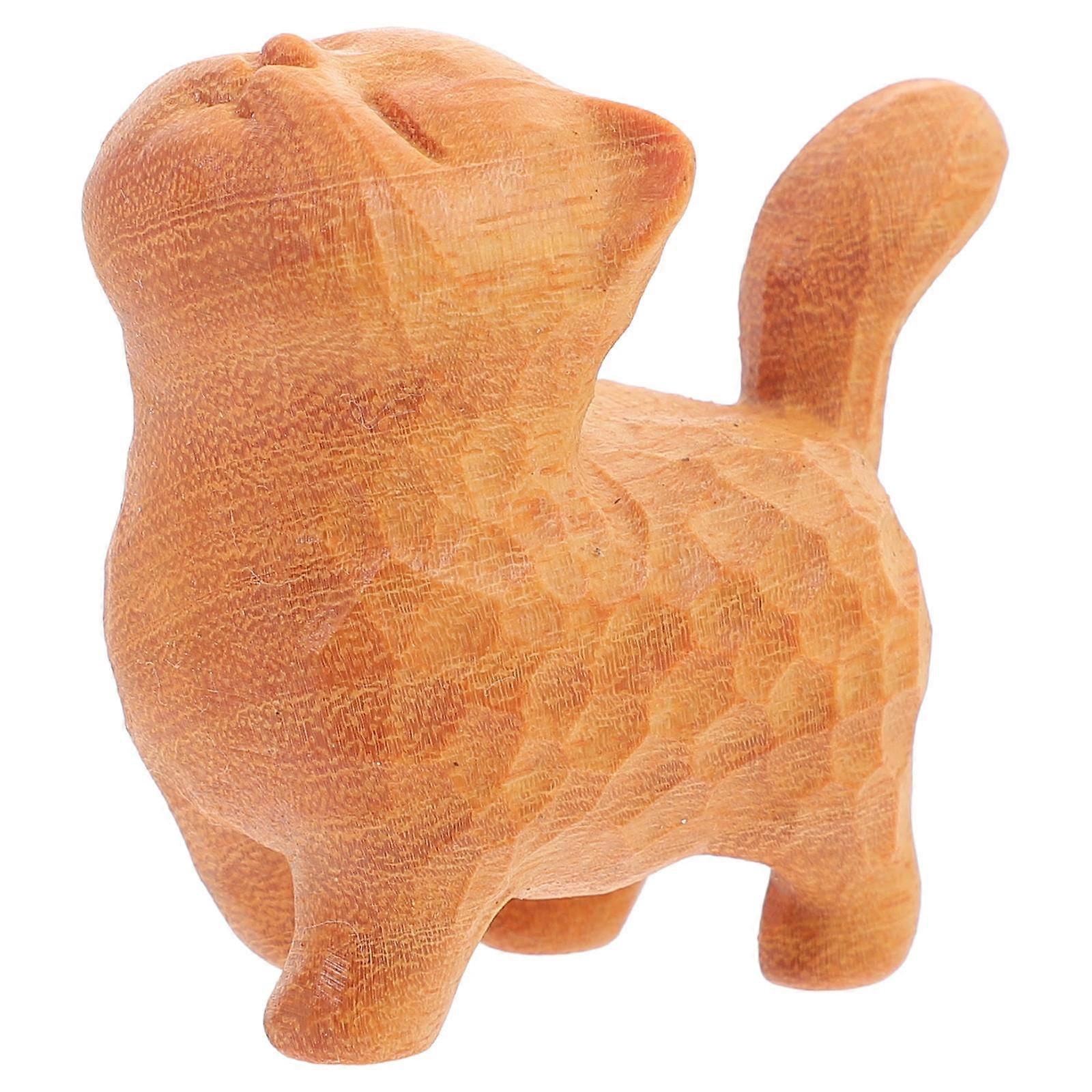 Wood Cat Sculpture Farmhouse Decor Cat Statue Ornaments Bookshelf Display 4.80X4.80X2.50CM 1 Piece